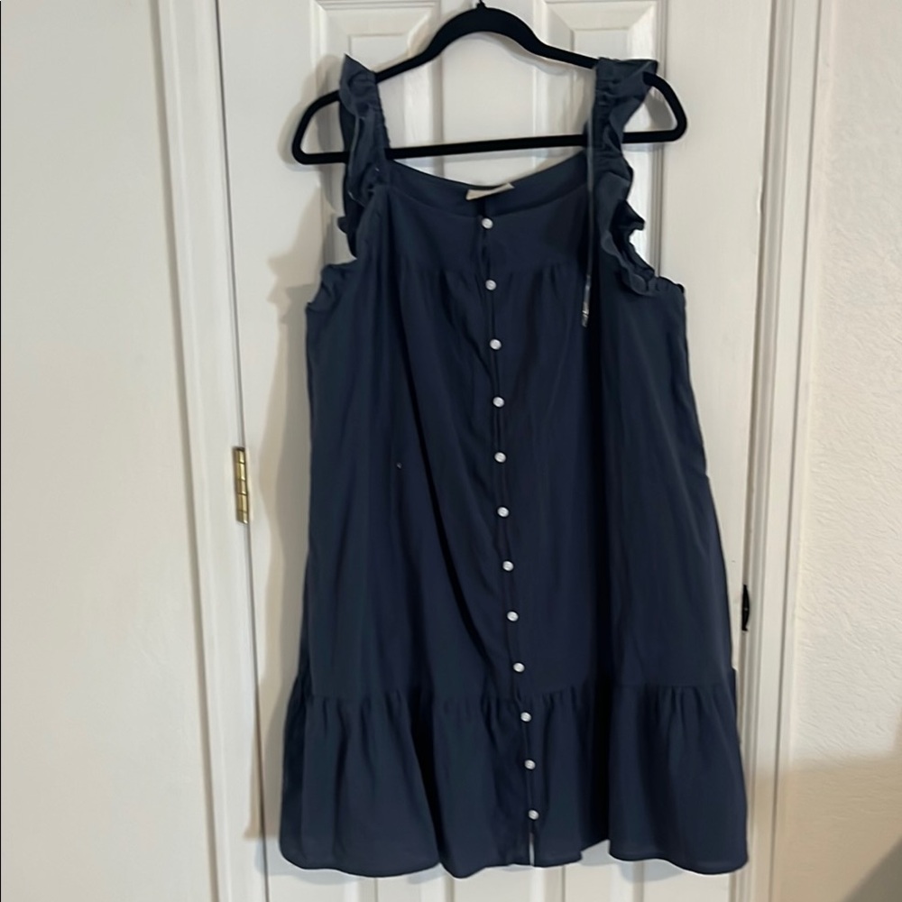 Navy Blue Sleeveless Dress with Ruffle Straps